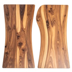 Wood Two wood cutting boards showcase their unique grains and shape with warm brown hues on a white background