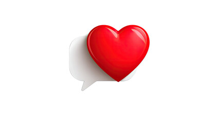A vibrant 3d red heart shape over white chat bubble isolated on a white background serves as a romantic symbol of love and passion for Valentine's Day, decoration, or a digital icon illustration