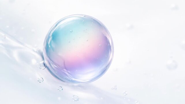 Serene Reflection of Delicate Iridescent Bubbles in Abstract Pastel Water, Gracefully Floating and Surrounded by Soft Droplets