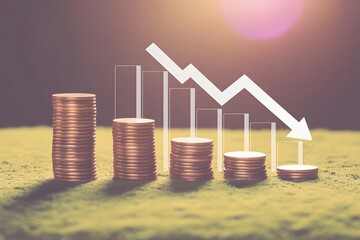 Financial downward trend concept with coins and graph