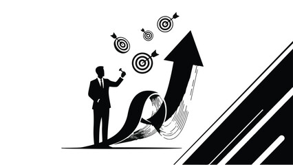 Businessman aiming at targets with growing success