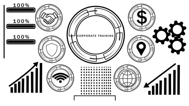 Business Infographic Corporate Training Concept with for Growth Finance and Security on White Background Keywords: infographic, business, corporate training, concept, growth, finance, security