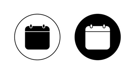 Blank calendar icon in black circle. Schedule, date reminder, and event planning symbol