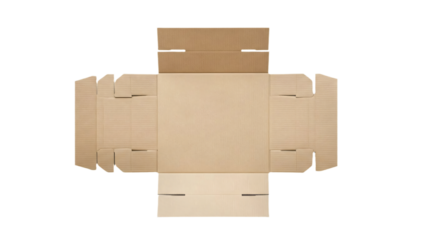 An unfolded cardboard box ready for assembly transparent background