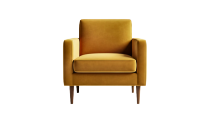 A stylish yellow armchair on display, showcasing its design and comfort transparent background