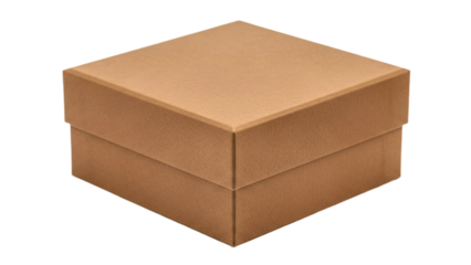 A simple cardboard box with a lid. The box is made of brown corrugated cardboard, showcasing its classic design transparent background