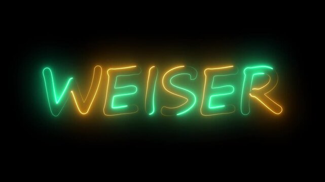 flickering neon weiser text animation. neon sign that flickers and glows with WEISER