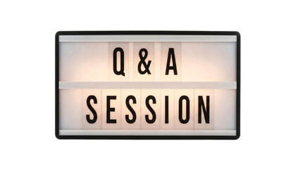 A sign reading Q & A SESSION lit up  transparent background