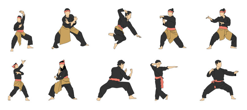 pencak silat illustration element set