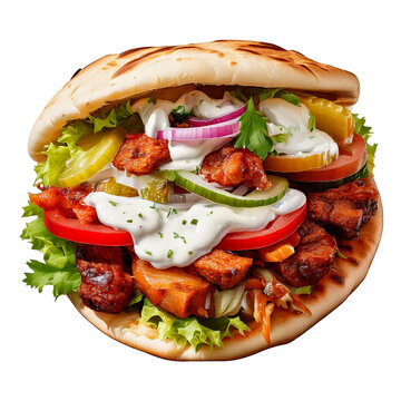  D&ouml;ner Kebab Doner Kebap fast food in flatbread with white mild sauce . Clipart PNG image