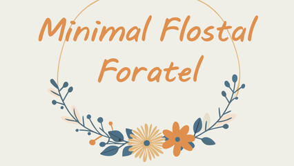 Fototapeta premium Minimalist floral logo with orange text and wreath design on beige background for branding