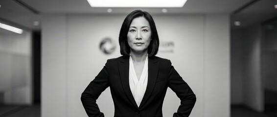 Asian businesswoman, confident leader, standing in modern office Professional woman, executive, corporate, success, power