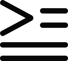 Professional black bold mathematical symbol icon featuring greater than and equal signs for logic and data comparison concepts.