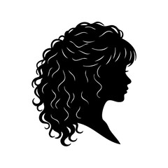 Profile silhouette of a woman with voluminous curly hair isolated on background
