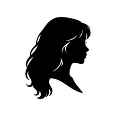 Profile silhouette of a woman with long flowing wavy layered hair