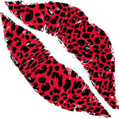Leopard Print Kiss Mark Lips, kiss mark with leopard print, red kiss mark 