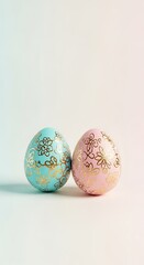 Pastel Easter Eggs with Gold Details on White Background.