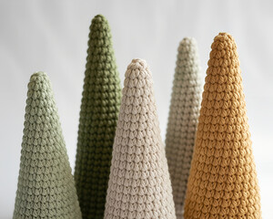 Handmade Crochet Cone Trees Neutral Color Set.