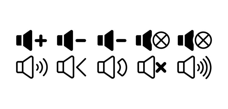 A comprehensive set of black and white sound and volume control icons for user interfaces