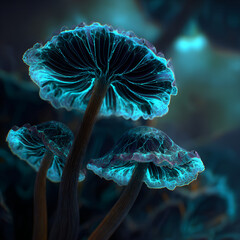 Glowing Fantasy Mushroom in Dark Forest.