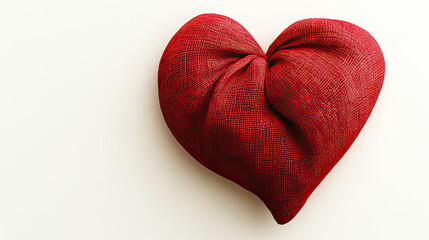 Realistic Soft Red Fabric Heart Showcasing Intricate Textile on transparent background