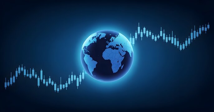 Global financial market trends and earth representation - Powered by Adobe