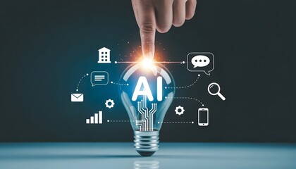 Innovative artificial intelligence concept with light bulb and icons