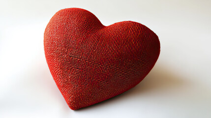 Realistic Soft Red Fabric Heart Showcasing Intricate Textile on transparent background