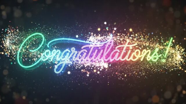 Vibrant Animated Congratulations Text with Sparkling Effects - Perfect for Celebratory Messages and Greeting Cards, Ideal for adding a touch of magic to any occasion