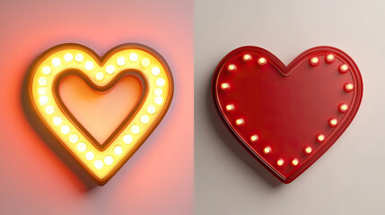 Two Heart Shaped Frames Displayed Side by Side One Decorated on transparent background