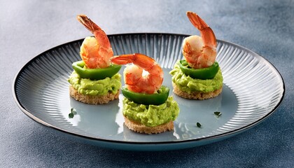 shrimp appetizer with avocado mousse and jalapeno