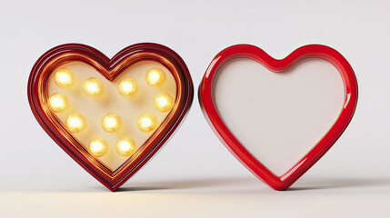 Two Heart Shaped Frames Displayed Side by Side One Decorated on transparent background