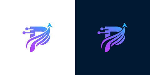 Futuristic Digital Growth Curve Arrow Upward Movement Abstract Technology Logo