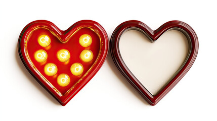 Two Heart Shaped Frames Displayed Side by Side One Decorated on transparent background