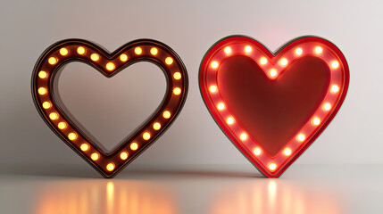 Two Heart Shaped Frames Displayed Side by Side One Decorated on transparent background