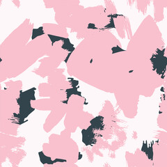 Seamless abstract floral pattern featuring bold hand-painted textured pink shapes on a light background. Ideal for textile prints, packaging, wallpapers, fabric design, stationery