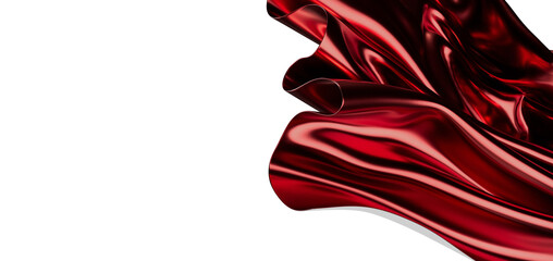 Abstract image of flowing red fabric with a white background providing space for copy. Ideal for de