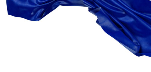 A close-up shot of a flowing blue fabric against a clean white backdrop, perfect for design and textiles.