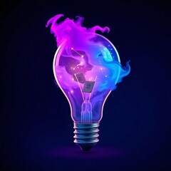 An illuminated glass lightbulb with a glowing red heart inside symbolizes a bright creative idea and innovative energy, isolated against a vibrant red background as a concept of power and inspiration