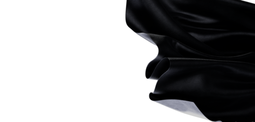 Dramatic view of a luxurious black fabric with soft folds and shadows, creating a sense of movement and elegance. Perfec