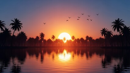 Serene Tropical Sunset over Calm Waters.