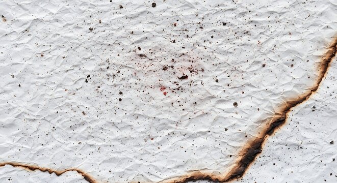 Burned and speckled white paper texture showing evidence of distress and age with scattered dark particulate matter