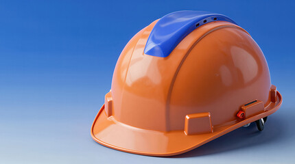 Orange and blue hard hat on blue background