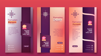 Ramadan kareem. Social media post template in gradient purple and yellow design