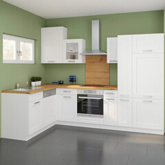 Modern luxury kitchen interior in minimal scandinavian style, 3d render