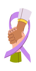 Holding hands cancer awareness ribbon
