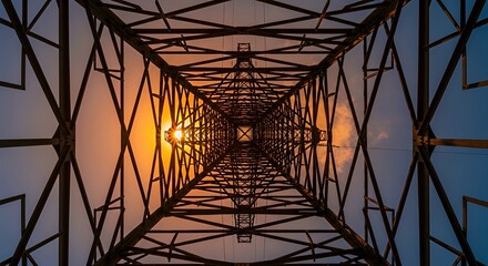 Industrial Power Transmission Tower at Sunset.