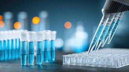 Slide preparation area in medium shot fine needle aspirate samples prominently focused background with quality control charts and tools out of focus.