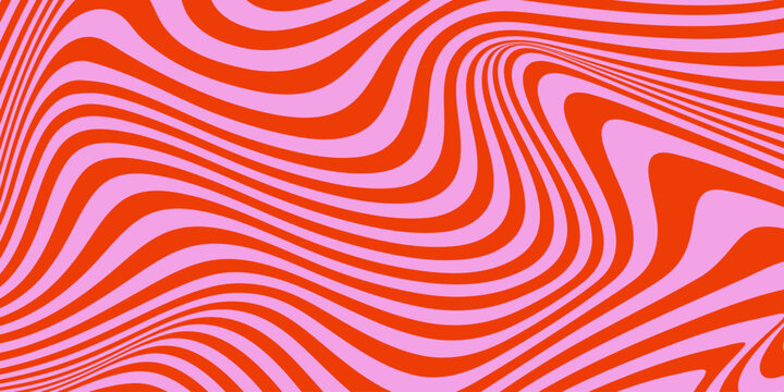 Abstract horizontal monochrome background with dynamic waves. Trendy vector illustration in style retro. Red and pink colors