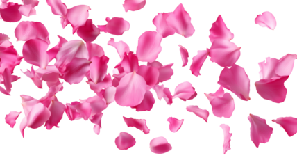 Falling pink flower petals, isolated on white background, png